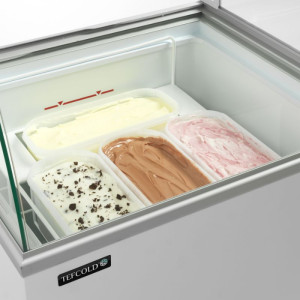 Congélateur Coffre à Glace avec Verre Incurvé - 165 L TEFCOLD : Vitrine Glaces Professionnelle avec Couvercles Vitrés Coulissant