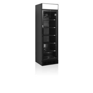 Black TEFCOLD Beverage Refrigerated Cabinet - Glass Door 347L, LED Lighting