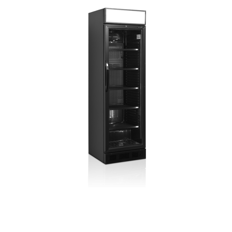 Black TEFCOLD Beverage Refrigerated Cabinet - Glass Door 347L, LED Lighting