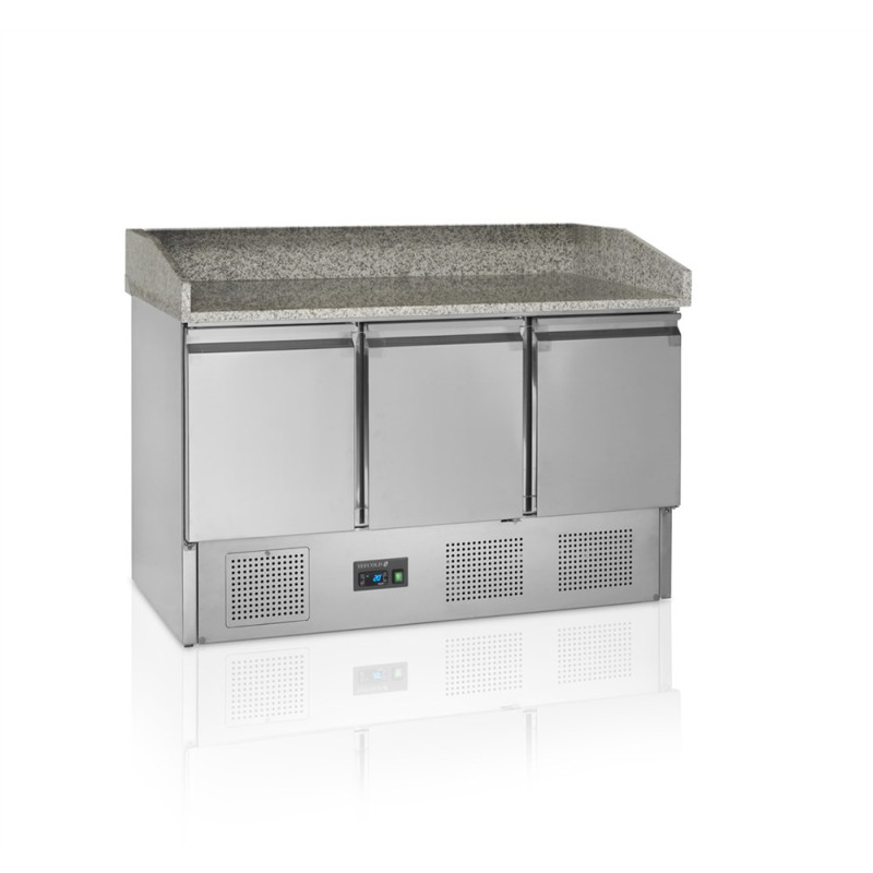 Comptoir à Pizza en Inox GN 1/1 - 3 Portes Pleines TEFCOLD PT1365 | Jäähdytys 400L, automaattinen sulatus | Fourniresto