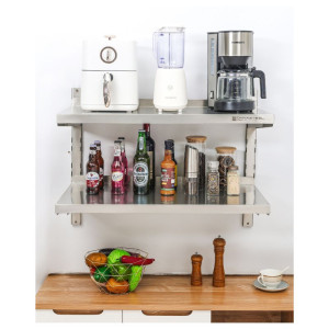 Stainless Steel Wall Shelves on 2 Levels - W 800 x D 400 mm Dynasteel