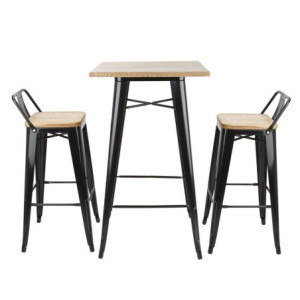 Black Bar Table with Bolero Wood Top - Elegant and Functional