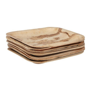 Assiettes carrées en feuilles de palmier 200mm - Lot de 100 | Vaisselle écologique et pratique