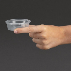 Såsburkar för mikrovågsugn 50 ml - Paket med 100: Praktisk och tålig i transparent plast