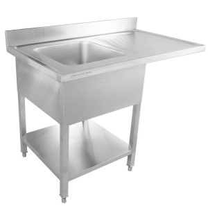 Diskbänk med Diskmaskinsgenomgång, Backsplash och Hylla - 1200 x 700 - Droppbricka till Höger - Dynasteel