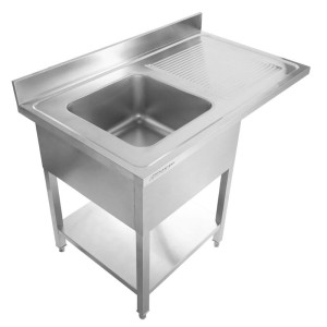 Diskbänk med Diskmaskinsgenomgång, Backsplash och Hylla - 1400 x 700 - Avtappningsbricka till Höger - Dynasteel