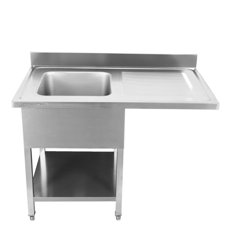 Diskbänk med Diskmaskinsgenomgång, Backsplash och Hylla - 1400 x 700 - Avtappningsbricka till Höger - Dynasteel