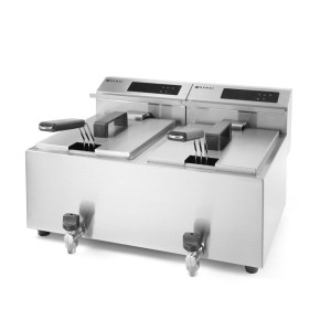 Friteuse Profi Line avec robinet de vidange numérique - 2 x 8 l - Marque HENDI - Fourniresto