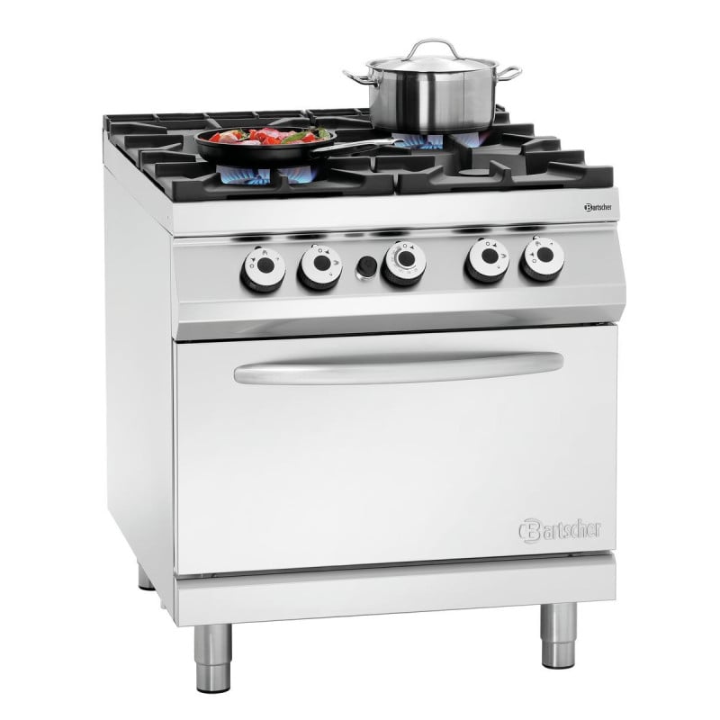 Fyrlågig spis serie 900 - Gasugn GN 2/1 av märket Bartscher Fyrlågig spis serie 900 - Gasugn GN 2/1 av märket Bartscher
