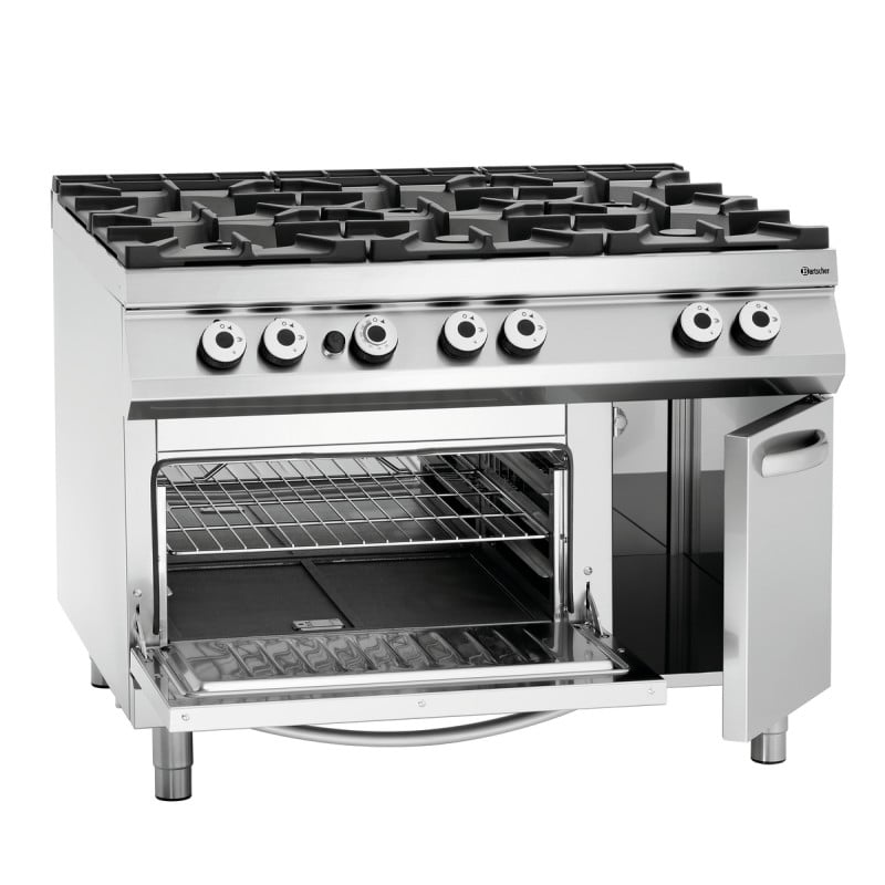 6-burner stove series 900 - Gas Oven GN 2/1 and cabinet from the brand Bartscher 6-burner stove series 900 - Gas Oven GN 2/1 and cabinet from the brand Bartscher