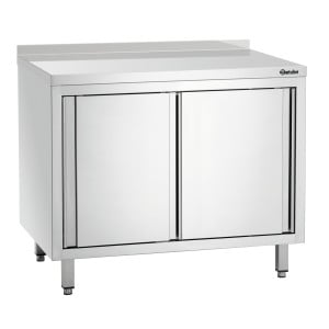 Stainless Steel Cabinet with Sliding Doors, Shelf, and Backsplash - L 1000 mm