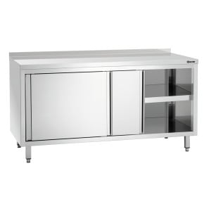 Meuble en Inox avec Portes Coulissantes, Etagère et Dosseret - L 1600 mm