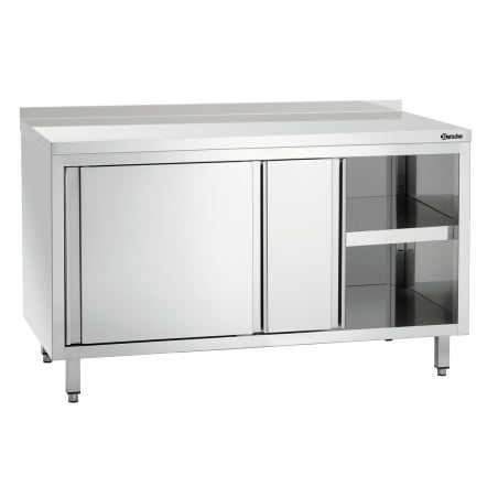 Meuble en Inox avec Portes Coulissantes, Etagère et Dosseret - L 1400 mm