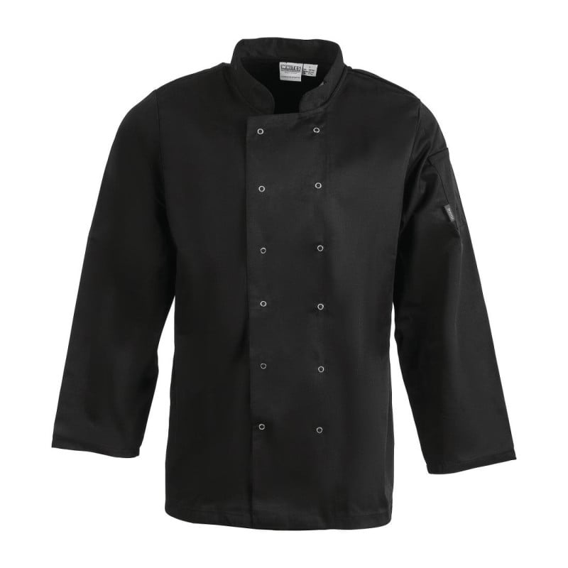 Svart unisex kockjacka med långa ärmar Vegas - Storlek L - Whites Chefs Clothing - Fourniresto