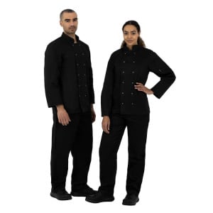 Svart unisex kockjacka med långa ärmar Vegas - Storlek S - Whites Chefs Clothing - Fourniresto