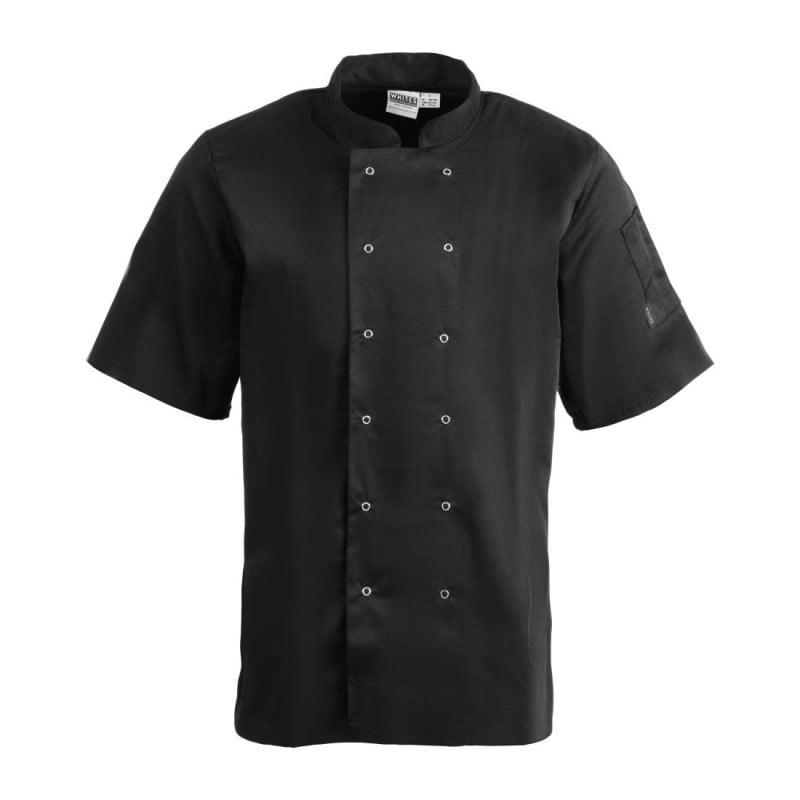 Svart unisex kortärmad kockjacka Vegas - Storlek M - Whites Chefs Clothing - Fourniresto