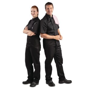 Svart unisex kortärmad kockjacka Vegas - Storlek M - Whites Chefs Clothing - Fourniresto