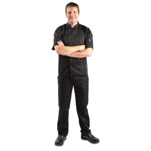 Svart unisex kortärmad kockjacka Vegas - Storlek S - Whites Chefs Clothing - Fourniresto