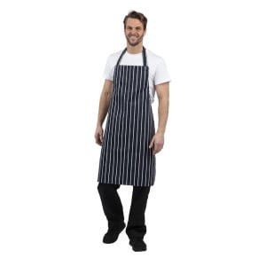 Ficklappsförkläde Randig Marinblå och Vit 965 x 710 mm - Whites Chefs Clothing - Fourniresto