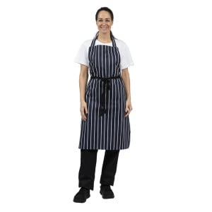 Apron Bib Without Pocket Striped Navy And White 965 X 710 Mm - Whites Chefs Clothing - Fourniresto