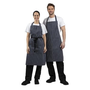 Ficklappsförkläde Randig Marinblå och Vit 965 x 710 mm - Whites Chefs Clothing - Fourniresto