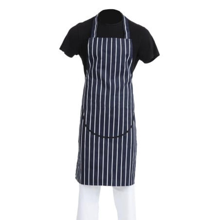 Fickförkläde med randig ficka i marinblått och vitt 965 x 710 mm - Whites Chefs Clothing - Fourniresto