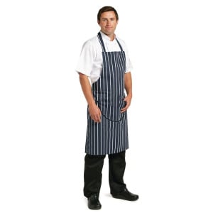 Esiliina taskulla, raidallinen sinivalkoinen 965 x 710 mm - Whites Chefs Clothing - Fourniresto