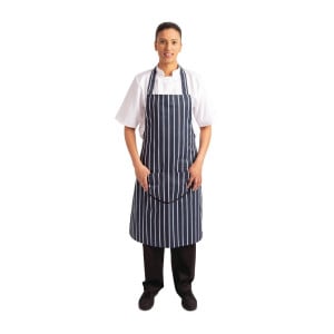 Fickförkläde med randig ficka i marinblått och vitt 965 x 710 mm - Whites Chefs Clothing - Fourniresto