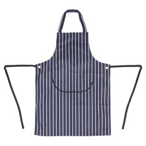 Fickförkläde med randig ficka i marinblått och vitt 965 x 710 mm - Whites Chefs Clothing - Fourniresto