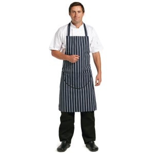 Fickförkläde med randig ficka i marinblått och vitt 965 x 710 mm - Whites Chefs Clothing - Fourniresto