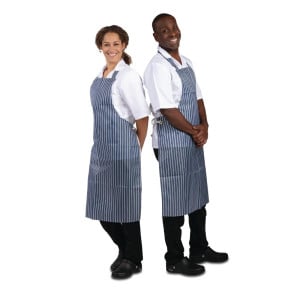 Waterproof Striped Blue And White Bib Apron 1016 X 711 Mm - Whites Chefs Clothing - Fourniresto