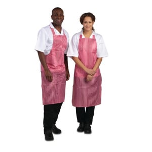 Waterproof Striped Red and White Bib Apron 1016 x 711 mm - Whites Chefs Clothing - Fourniresto