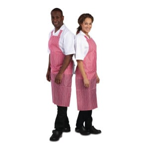 Förkläde med vattenavvisande randigt rött och vitt 1016 x 711 mm - Whites Chefs Clothing - Fourniresto