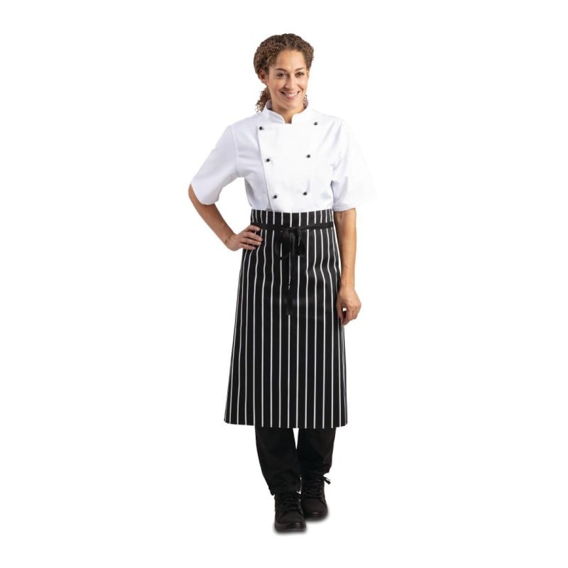 Förkläde i randigt vitt och svart 760 x 970 mm - Whites Chefs Clothing - Fourniresto