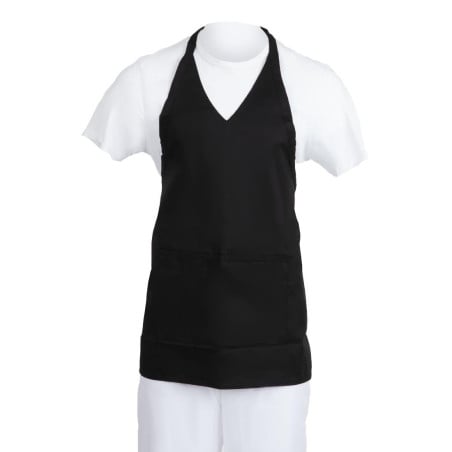 Serverförkläde med V-ringning i svart polybomull 838 x 698 mm - Whites Chefs Clothing - Fourniresto