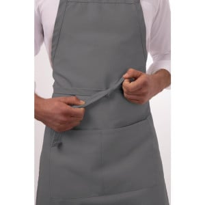 Bib Apron with Adjustable Neck Strap and Double Pocket Gray 610 x 860 mm - Chef Works - Fourniresto