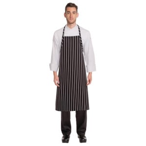 Premium Woven Bib Apron with Black and White Stripes - Chef Works - Fourniresto