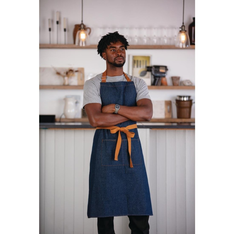 Blue Denim Server Apron with 1000 x 700 mm Cotton Belt - Whites Chefs Clothing - Fourniresto