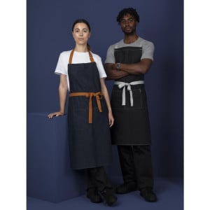 Serverförkläde i blå denim med bomullsband 1000 x 700 mm - Whites Chefs Clothing - Fourniresto