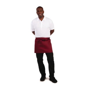 Kort servitörsförkläde i bordeauxfärgad polycotton 373 x 750 mm - Whites Chefs Clothing - Fourniresto