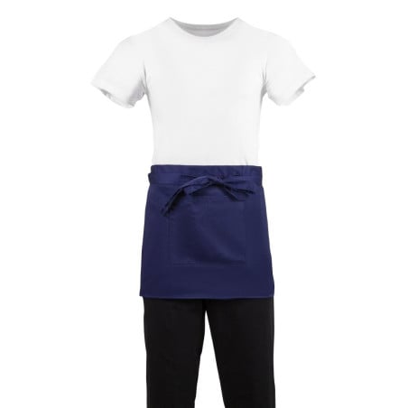 Kort servitörsförkläde i marinblått polybomull 373 x 750 mm - Whites Chefs Clothing - Fourniresto