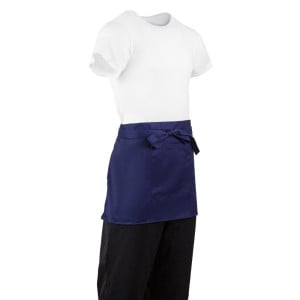 Short Navy Blue Polycotton Server Apron 373 x 750 mm - Whites Chefs Clothing - Fourniresto