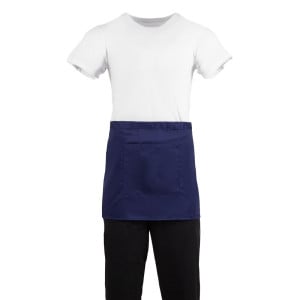 Kort servitörsförkläde i marinblått polybomull 373 x 750 mm - Whites Chefs Clothing - Fourniresto