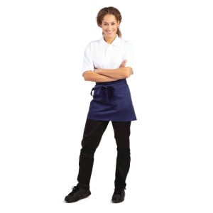 Kort servitörsförkläde i marinblått polybomull 373 x 750 mm - Whites Chefs Clothing - Fourniresto