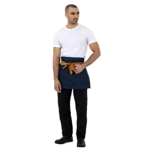 Kyparens förkläde i blå denim med ockrafärgad bomullsrem 700 x 430 mm - Whites Chefs Clothing - Fourniresto