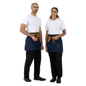 Kyparens förkläde i blå denim med ockrafärgad bomullsrem 700 x 430 mm - Whites Chefs Clothing - Fourniresto