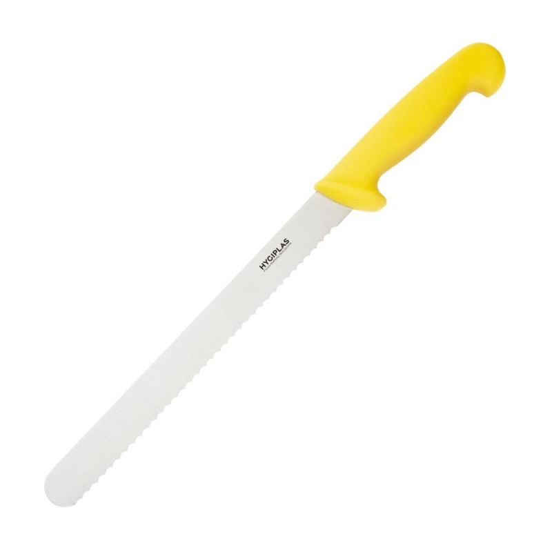 Kniv med tandad gul skärblad 25,5 cm - Hygiplas - Fourniresto