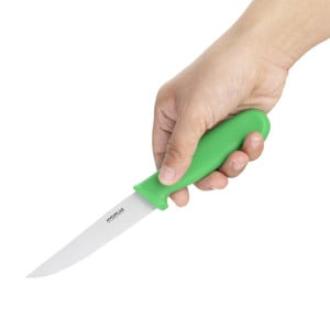 Kniv för grönsaker med tandad grön klinga 10 cm - Hygiplas - Fourniresto