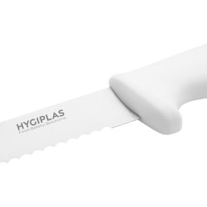 Kniv för att skära vit tandad klinga 25,5 cm - Hygiplas - Fourniresto