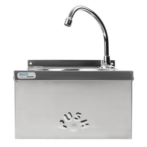 Stainless Steel Knee-Operated Handwashing Sink with Backsplash and Faucet - FourniResto - Fourniresto